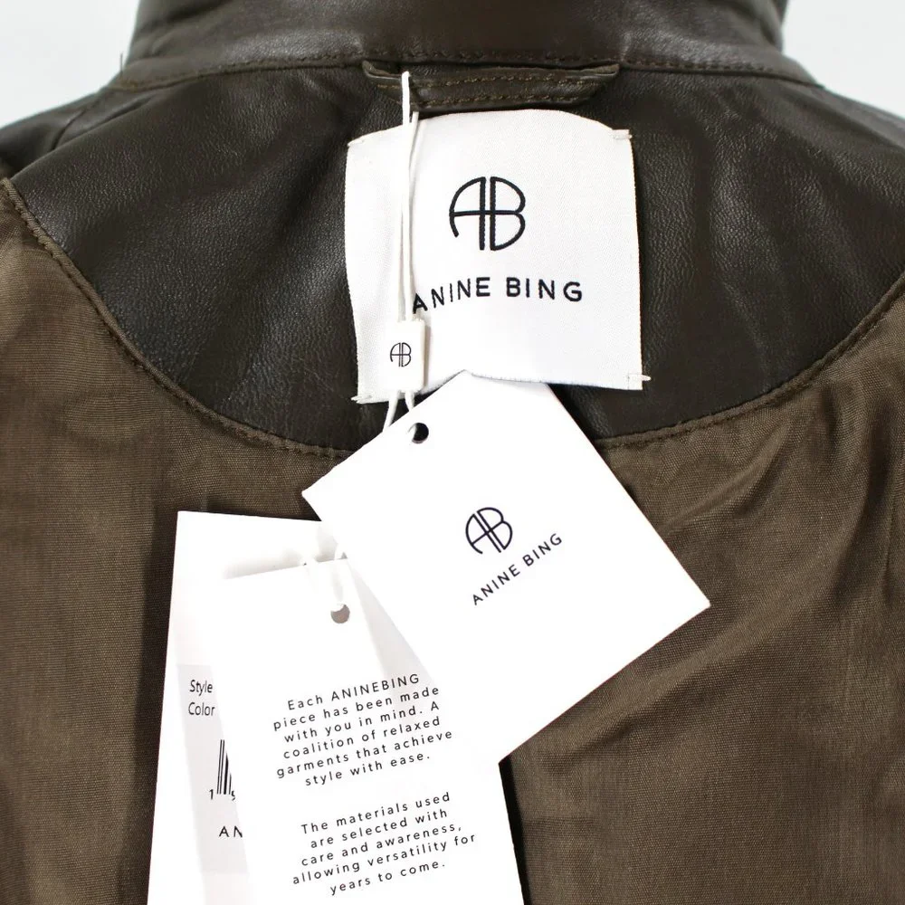 Anine Bing Monroe Buttery Soft Leather Belted Jacket Coat Dark Green X-Small NEW - Picture 10 of 11